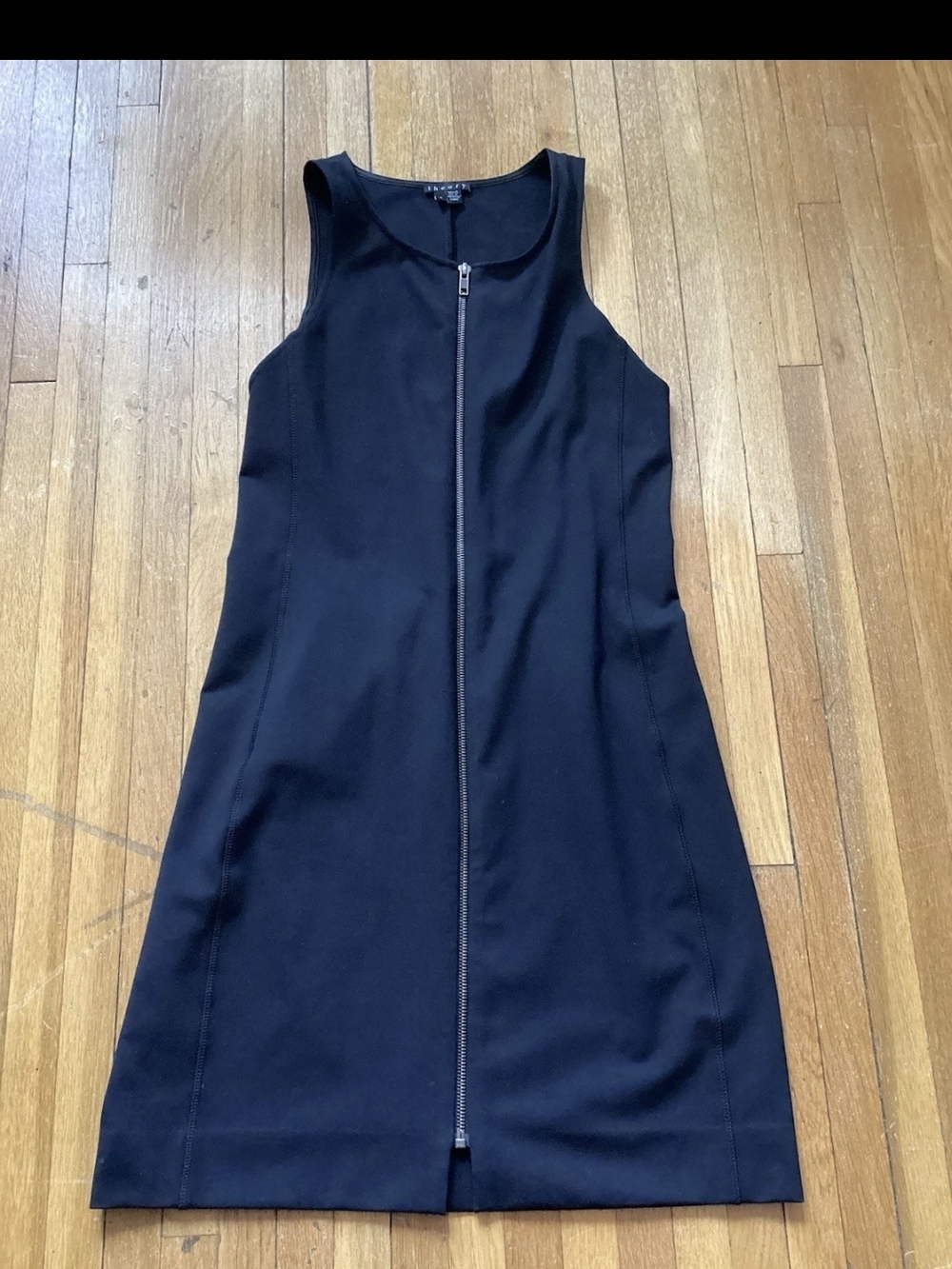 Theory Ladies Size 4 Solid Black Sleeveless Dress,Cotton Blend,Zipper Detail